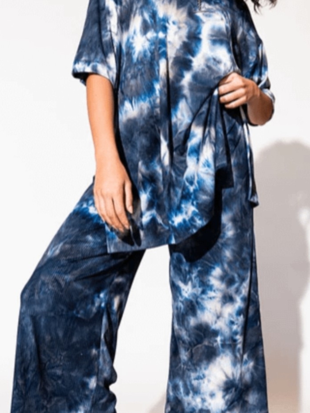Tie-Dye Wide Leg Pants - Navy Blue